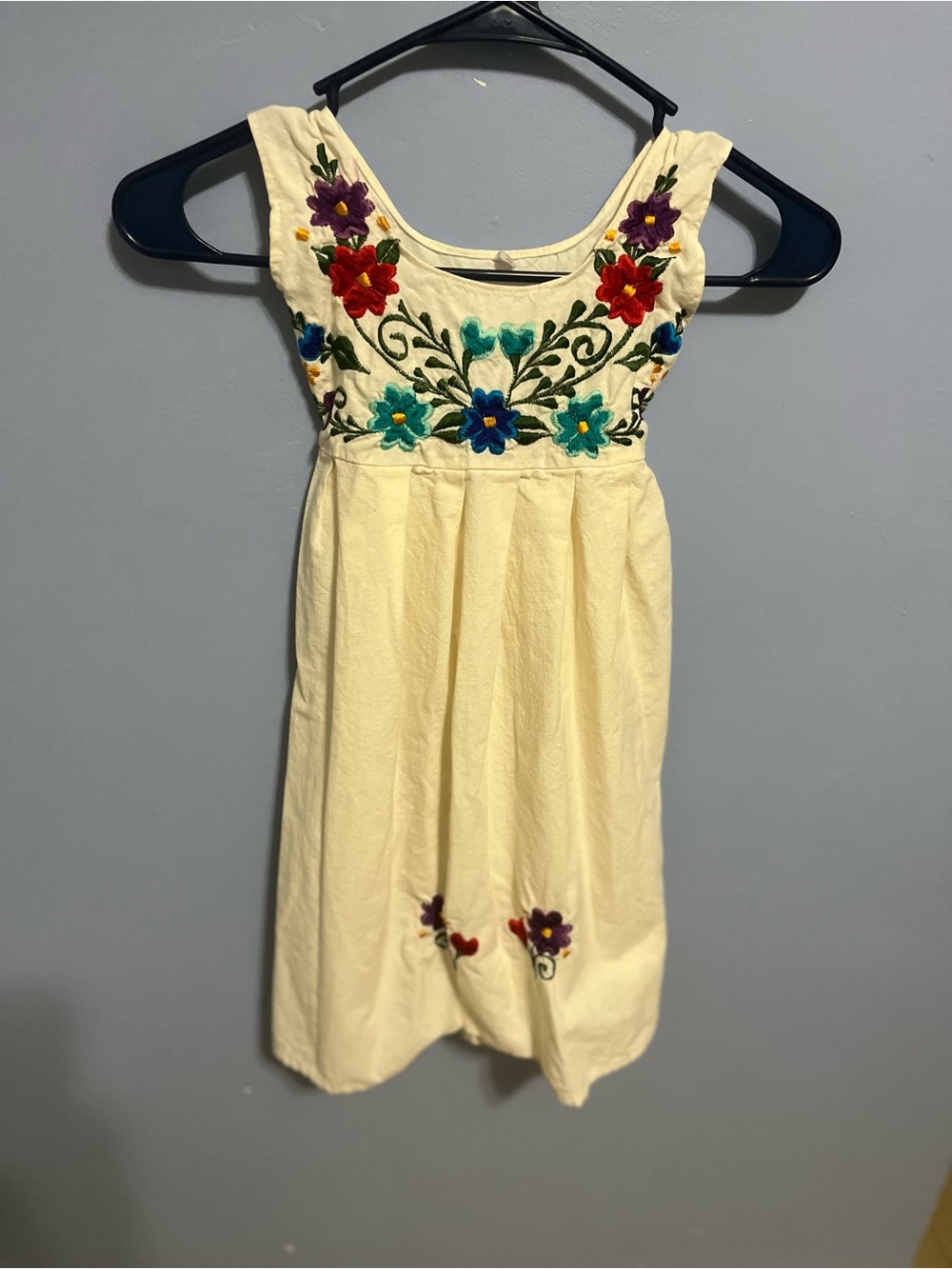 Girls Cream Embroidered Floral Sundress